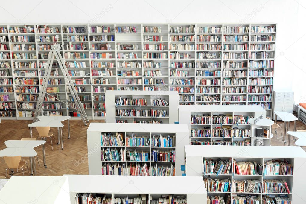 Libreria con area lettura e scaffalature