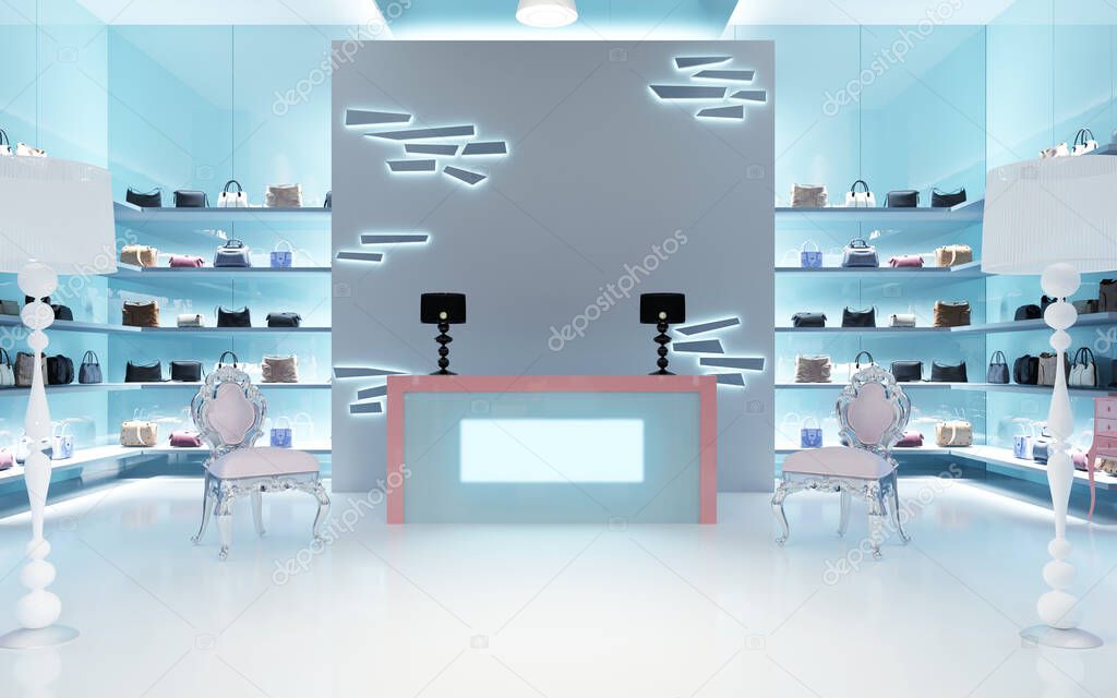 Negozio cosmetici con scaffali retroilluminati