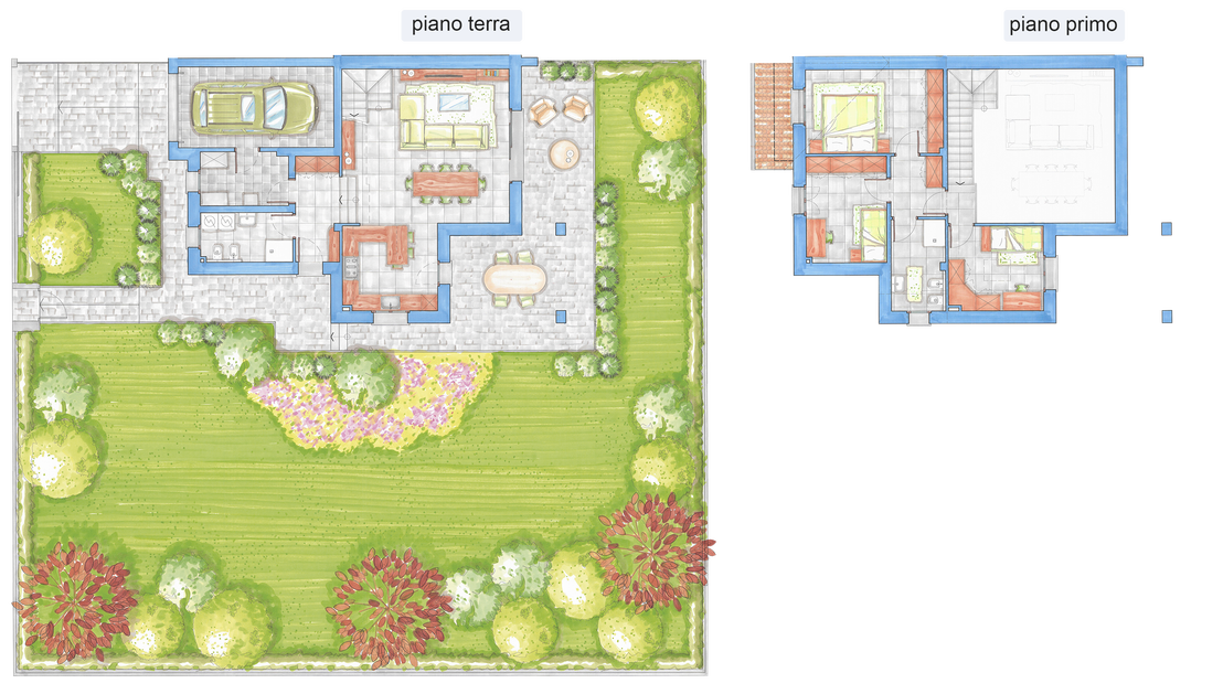 Villa 1 - planimetrie piano terra e piano primo